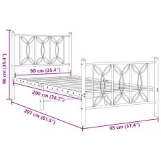 Vidaxl Kovový rám postele s hlavovým a nožním čelem bílý 90 x 200 cm