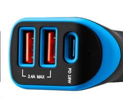 Canyon auto nabíječka C-08, 1xUSB-C (PD 18W) + 2xUSB-A, vstup 12V-24V,výstup 5V-2.4A, Smart IC,CE,RoHS - černo fialová