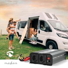 Nedis PIM100012EGY měnič napětí 12 V na 230 V, 1000 W, 1x USB výstup, 2 CZ zásuvky