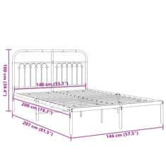 Vidaxl Kovový rám postele s čelem bílý 140 x 200 cm