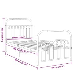 Vidaxl Kovový rám postele s hlavovým a nožním čelem bílý 90 x 200 cm