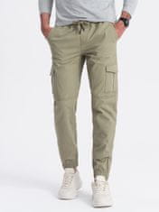 OMBRE Pánské kalhoty joggers Lycocia khaki S