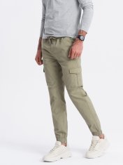 OMBRE Pánské kalhoty joggers Lycocia khaki S