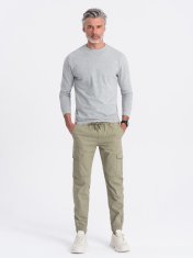 OMBRE Pánské kalhoty joggers Lycocia khaki S