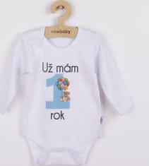 NEW BABY Body s potiskem New Baby Už mám 1 rok modré - dárkové balení 80 (9-12m)