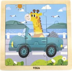 Viga Dřevěné puzzle pro nejmenší Viga 9 ks Auto