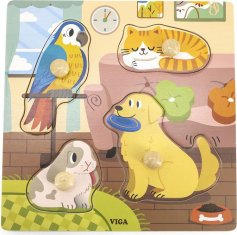 Viga Dětské dřevěné puzzle s úchyty Viga Domácí mazlíčci 4 ks