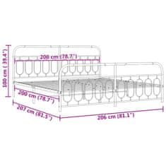 Vidaxl Kovový rám postele s hlavovým a nožním čelem bílý 200 x 200 cm