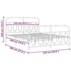 Vidaxl Kovový rám postele s hlavovým a nožním čelem bílý 135 x 190 cm