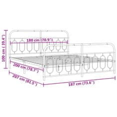 Vidaxl Kovový rám postele s hlavovým a nožním čelem bílý 180 x 200 cm