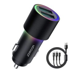 Joyroom Autonabíječka 2 x USB s podsvícením 24W a kabelem 3v1 USB-C / microUSB / Lightning Joyroom JR-CL10 Černá