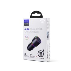 Joyroom Autonabíječka 2 x USB s podsvícením 24W a kabelem 3v1 USB-C / microUSB / Lightning Joyroom JR-CL10 Černá