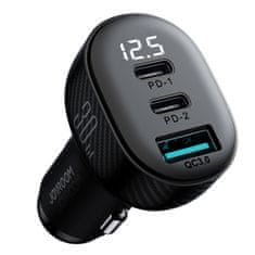 Joyroom Autonabíječka s výkonem až 30W se 3 porty (2x USB-C, USB) a displejem Joyroom JR-CCD04 Černá