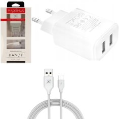 IZMAEL síťová nabíječka + kabel - 2.1A MicroUSB - 2x USB - Bílá KP32815