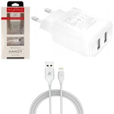 IZMAEL síťová nabíječka + kabel - 2.1A Lightning - 2x USB - Bílá KP32814