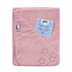 XKKO Organic BIO Bavlněná froté osuška s kapucí, 90x90 - Baby Pink Stars