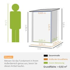 OUTSUNNY Kůlna Na Nářadí Z Oceli, 0,92 M² Kůlna Na Nářadí S Pultovou Střechou Zahradní Skříň Uzamykatelná, Zahradní Kůlna, 100 X 103 X 160 Cm, Hnědá 