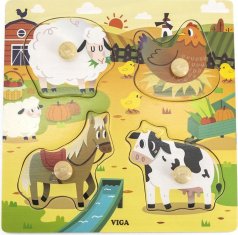 Viga Dětské dřevěné puzzle s úchyty Viga Farma 4 ks