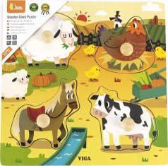 Viga Dětské dřevěné puzzle s úchyty Viga Farma 4 ks