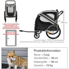 PAWHUT Přívěs Pro Psy & Dog Buggy 2V1 Přívěs Na Kolo Pro Psa S Odrazkami, Pro Střední Psy Do 20 Kg, Oxford Fabric, Šedá 