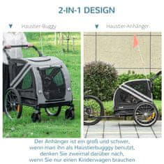 PAWHUT Přívěs Pro Psy & Dog Buggy 2V1 Přívěs Na Kolo Pro Psa S Odrazkami, Pro Střední Psy Do 20 Kg, Oxford Fabric, Šedá 