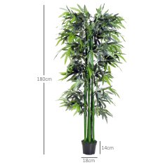OUTSUNNY Umělá Rostlina 180 Cm Umělý Bambusový Strom S Květináčem, Klamně Skutečná Pokojová Rostlina, Zelená 