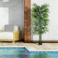 OUTSUNNY Umělá Rostlina 180 Cm Umělý Bambusový Strom S Květináčem, Klamně Skutečná Pokojová Rostlina, Zelená 