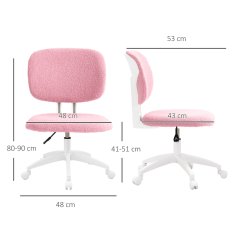 VINSETTO Kancelářská Židle Ergonomická Psací Židle Výškově Nastavitelná Počítačová Židle Bez Područky Otočná Židle Velvet Pink 