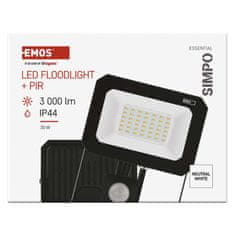 Emos LED reflektor SIMPO s pohybovým čidlem, 30 W, černý, neutrální bílá