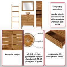 MCW Teaková koupelnová souprava M73, umyvadlo vysoká skříňka nástěnné zrcadlo držák na ručníky umyvadlo, vysoce kvalitní teakové dřevo třídy B