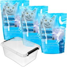 EDANTI 3X Silikátové Stelivo Pro Kočky 3,8 L + Plastový Úložný Box S Víkem Uzavíratelný Krabicka 12,5 L