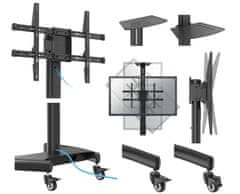 Fiber Mounts CHARLIE stojan na televize 37" - 70", nastavení výšky, náklonu a pozice Tv, horní a dolní polička, kolečka s aretací, vedení kabeláže, nosnost 50kg
