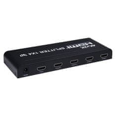 PremiumCord HDMI splitter 1-4 portů kovový s napájecím adaptérem, 3D, FULL HD