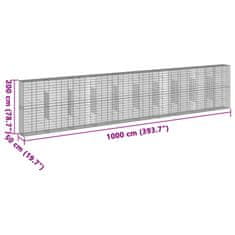 Vidaxl Gabionový koš s víkem 1 000 x 50 x 200 cm pozinkované železo