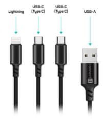 Connect IT Wirez 3in1 2x USB-C & 1x Lightning, 12 W, 1,2 m, černý (CCA-2100-BK) - rozbaleno