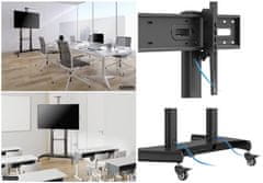 Fiber Mounts LEGEND - TV stojan s nastavitelnou výškou a náklonem televize / monitoru 60" - 110", horní + dolní polička na příslušenství, systém vedení kabeláže, pojezdová kolečka s aretací, nosnost 100kg