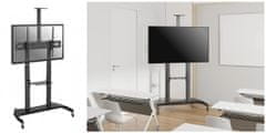 Fiber Mounts LEGEND - TV stojan s nastavitelnou výškou a náklonem televize / monitoru 60" - 110", horní + dolní polička na příslušenství, systém vedení kabeláže, pojezdová kolečka s aretací, nosnost 100kg