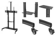 Fiber Mounts LEGEND - TV stojan s nastavitelnou výškou a náklonem televize / monitoru 60" - 110", horní + dolní polička na příslušenství, systém vedení kabeláže, pojezdová kolečka s aretací, nosnost 100kg