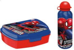 CurePink Svačinový set Marvel: Spiderman (objem láhve 500 ml|box 17 x 11 x 6 cm)