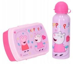 CurePink Set láhev na pití a potravinový box Peppa Pig|Prasátko Pepa: Švihadlo (objem láhve 500 ml|box 17 x 11 x 6 cm)