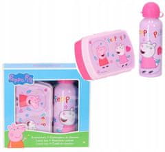 CurePink Set láhev na pití a potravinový box Peppa Pig|Prasátko Pepa: Švihadlo (objem láhve 500 ml|box 17 x 11 x 6 cm)