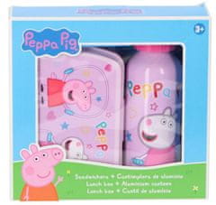 CurePink Set láhev na pití a potravinový box Peppa Pig|Prasátko Pepa: Švihadlo (objem láhve 500 ml|box 17 x 11 x 6 cm)