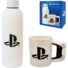 CurePink Dárkový set Playstation: Logo (objem hrnku 315 ml|objem láhce 500 ml)