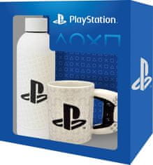 CurePink Dárkový set Playstation: Logo (objem hrnku 315 ml|objem láhce 500 ml)