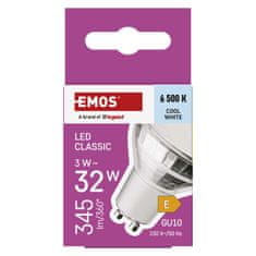 Emos LED žárovka Classic MR16 stříbrná/ GU10 / 3 W (32 W) / 345 lm / studená bílá