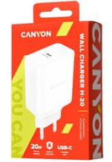 Canyon Nabíječka do sítě H-20, 1x USB-C, Power delivery, 20W, bílá