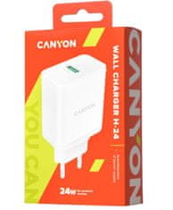 Canyon Nabíječka do sítě H-24, 1x USB-A, Quick Charge 3.0, 24W, bílá