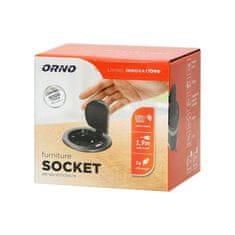 Orno Zapuštěná zásuvka ORNO OR-AE-1373GS/B, 230V schuko + USB nabíjecí, černá, přívod 1,8m