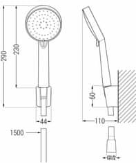 Mexen Pecos r75 vanová baterie se sprchou set, černá (7273R75-70)