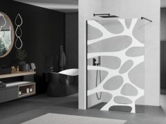 Mexen Kioto sprchová zástěna walk-in 80x200 cm 8 mm, černá, bílý vzor (800-080-101-70-97)